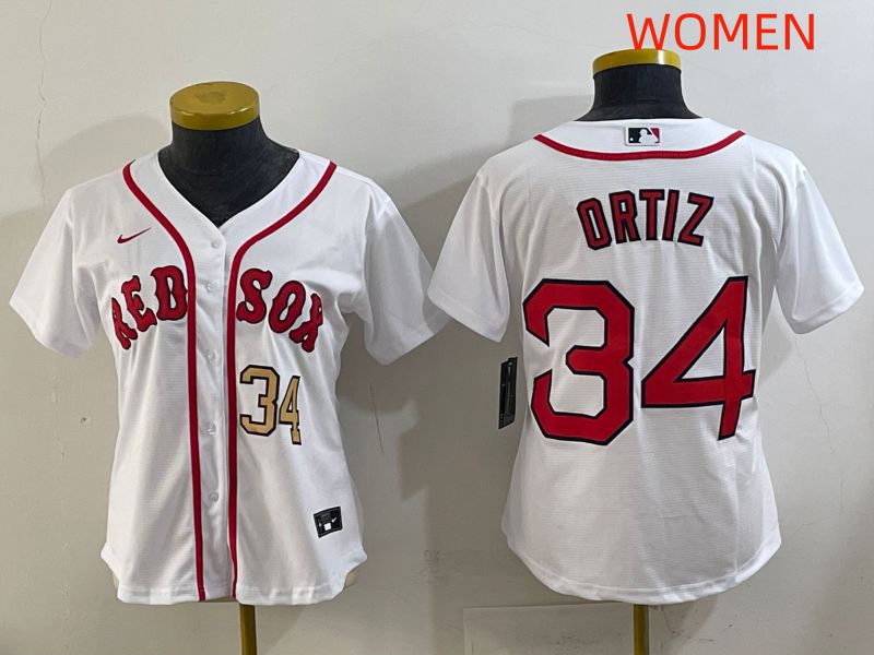 Women 2025 Boston Red Sox 34 Ortiz White Game Nike MLB Jersey style 3